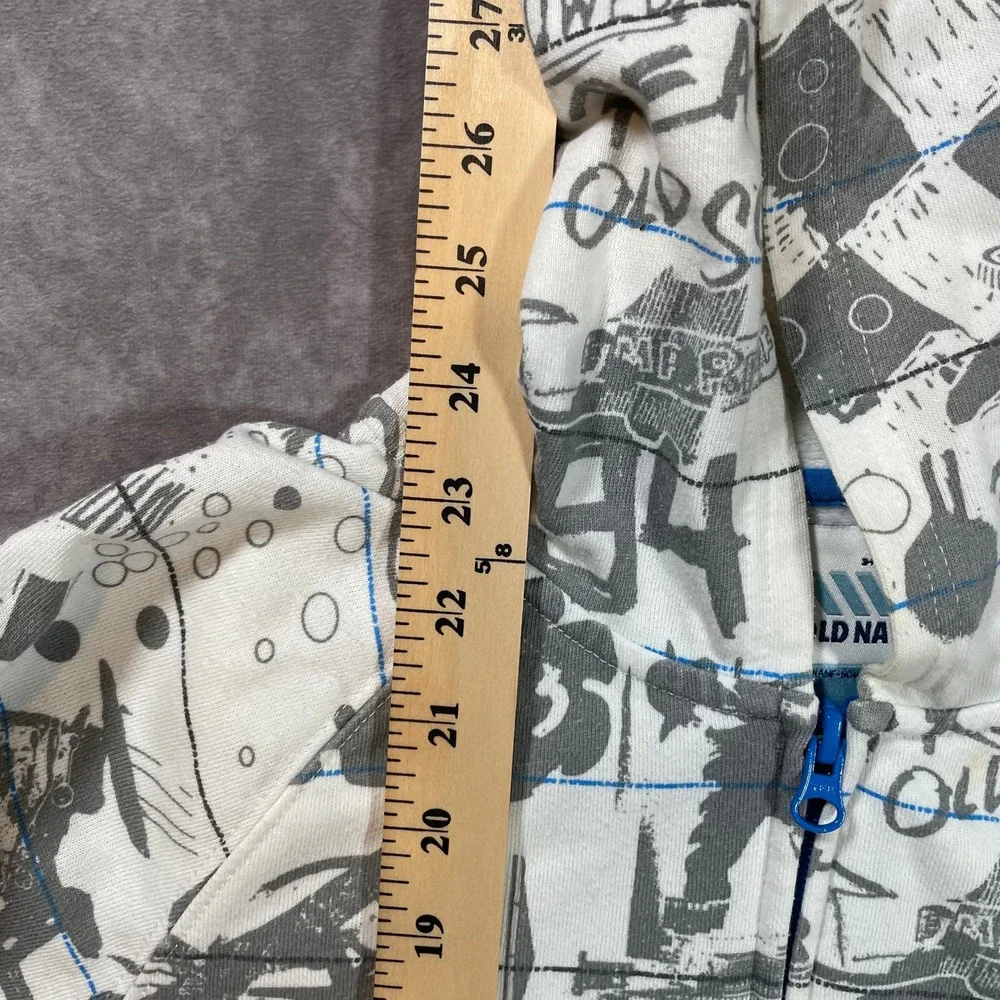 Y2K Old Navy Boys Large Graffiti Sketchbook Zip Up Hoodie White Grey Skate Skul
